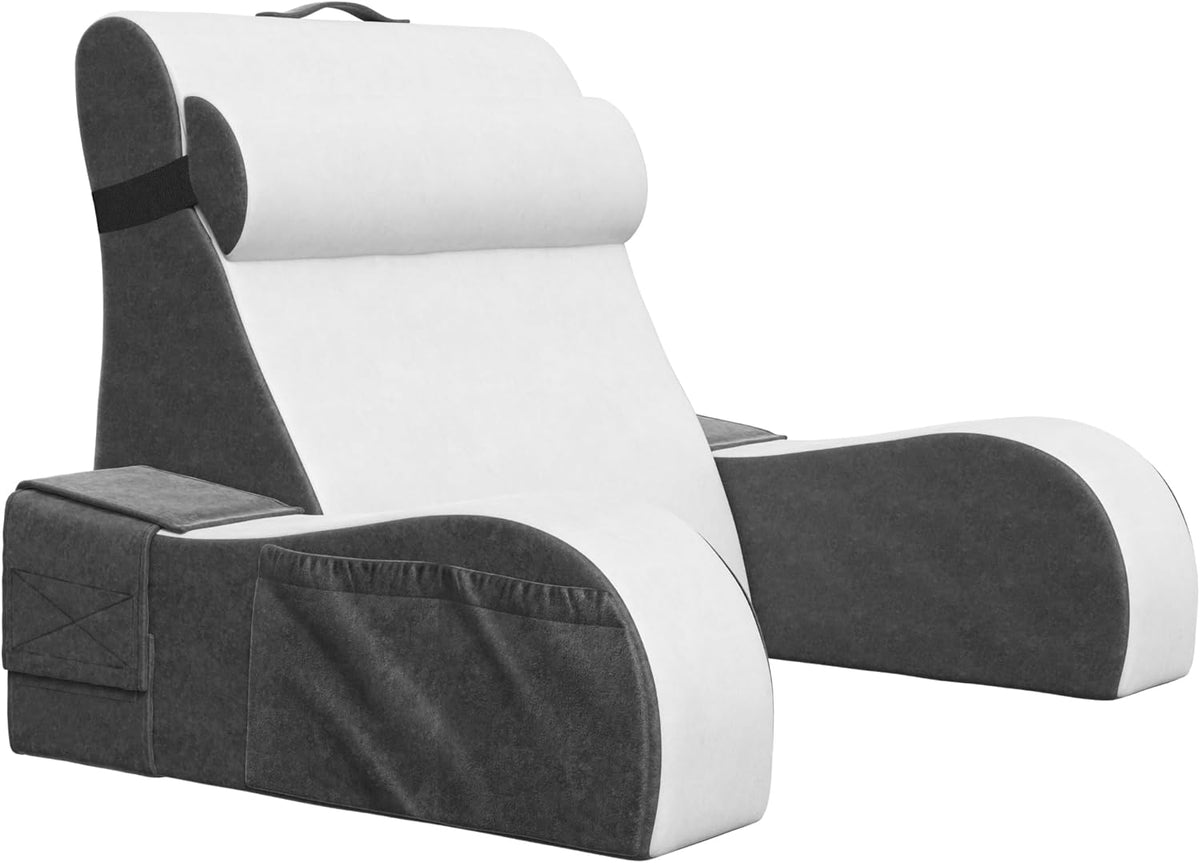 Isolated studio view of two-tone foam lounge pieces with rounded arms and a tall contoured back