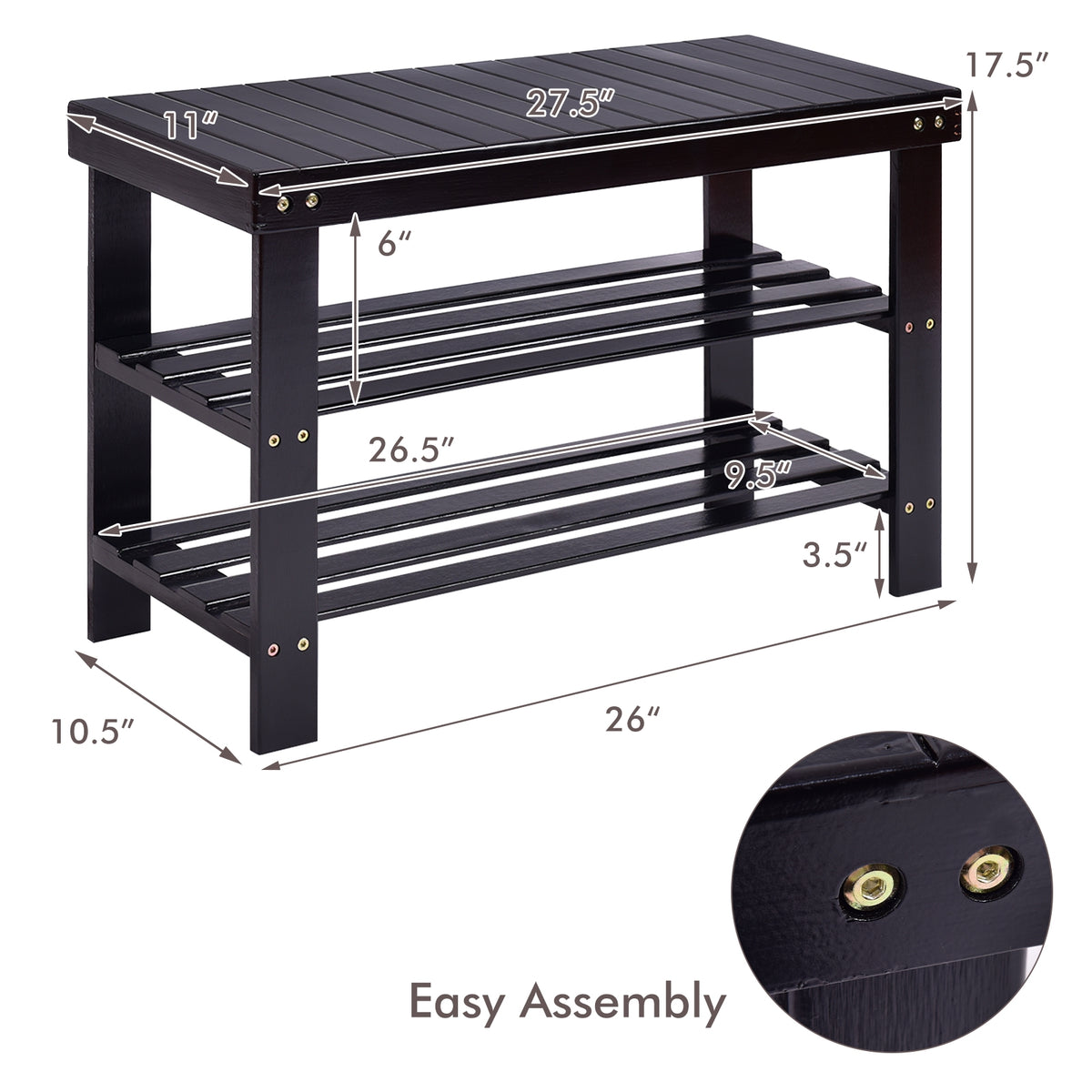 3 Tier Bamboo Bench Storage Shoe Shelf