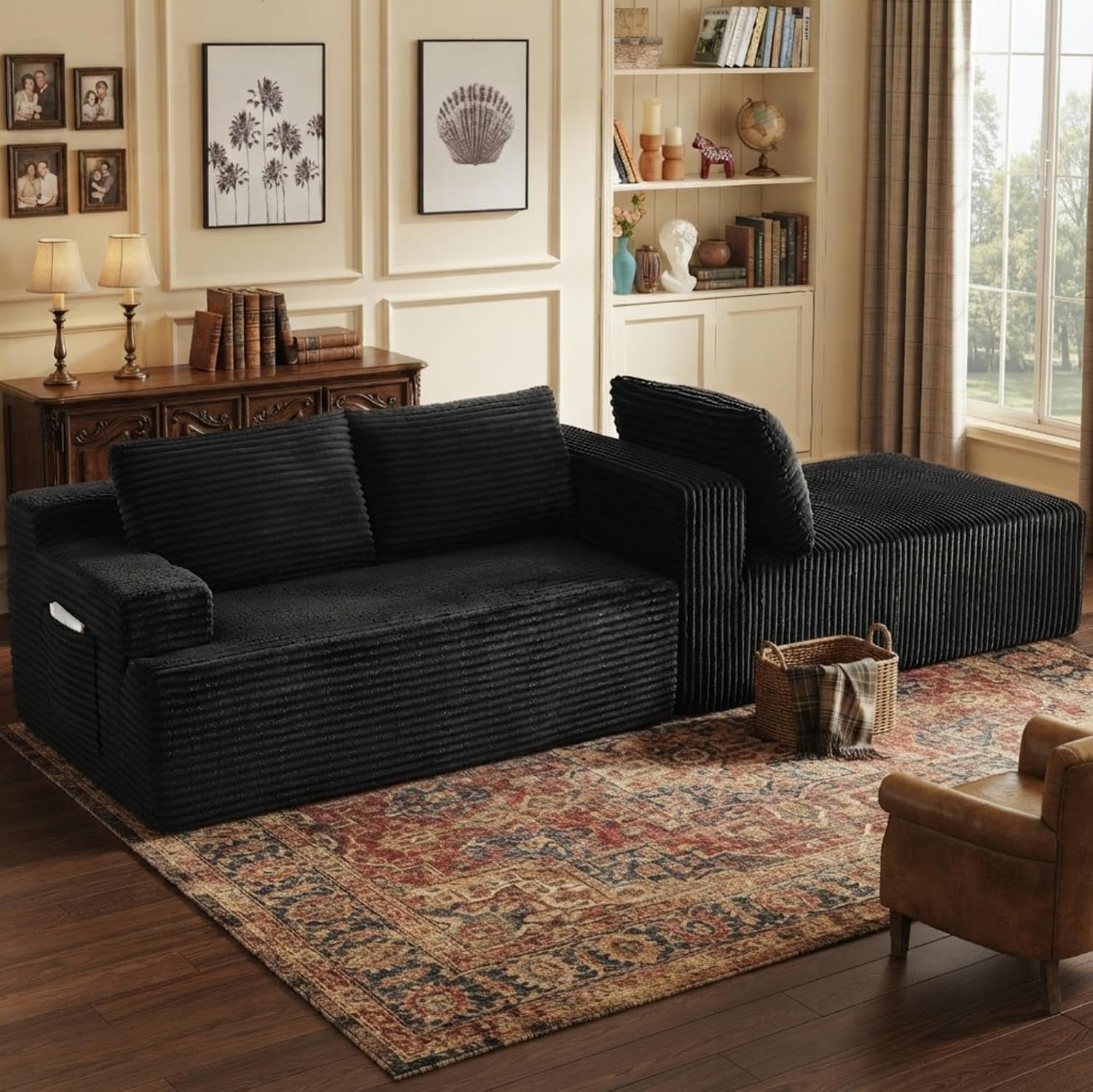 96" L Shaped Sectional Sofa Boneless Cloud Couch for Living Room - Corduroy Memory Foam Modular Sofa Compression Couches with Deep Seat for Living Room Bedroom, No Assembly