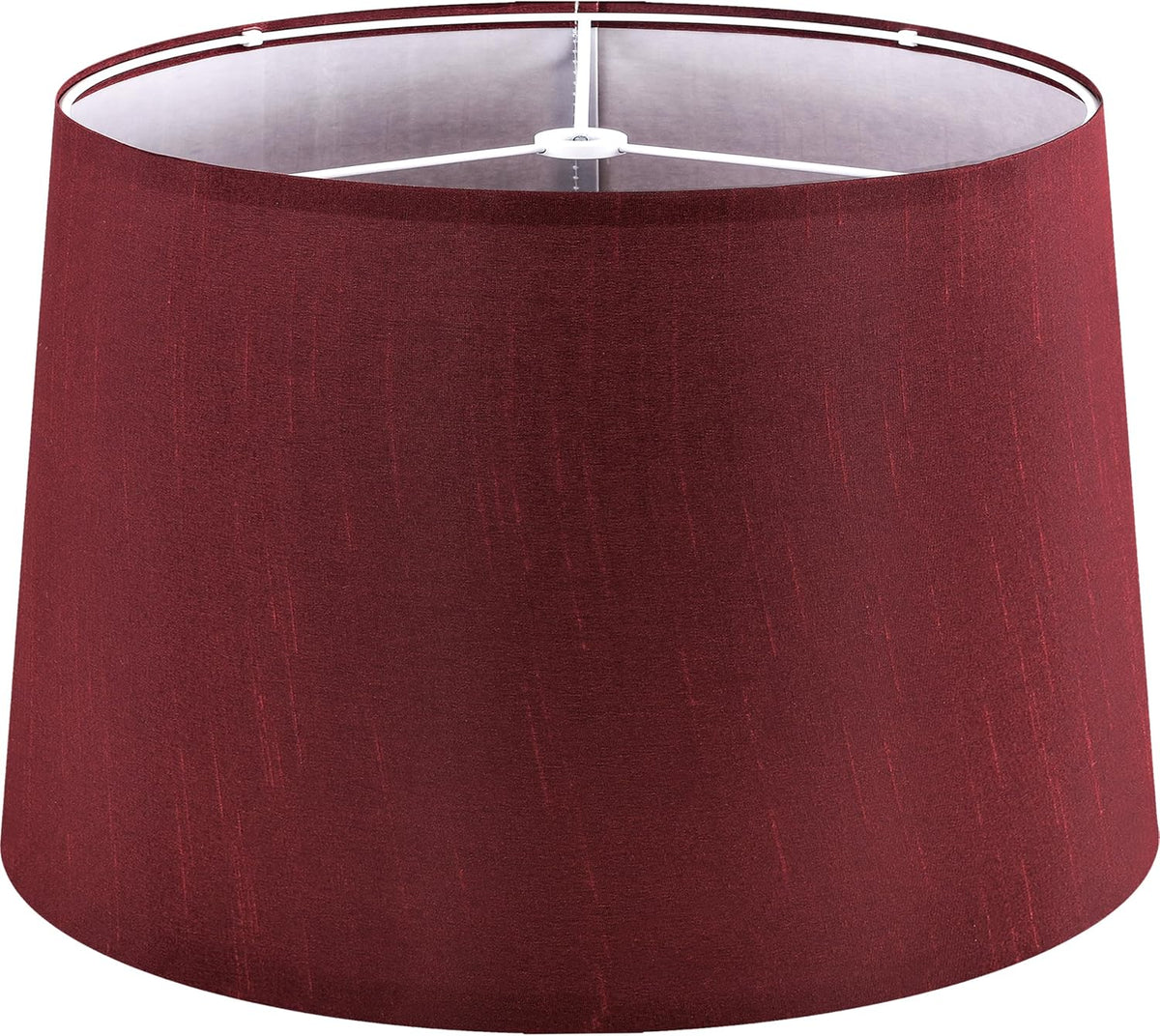 Single tapered drum lamp shade in a deep burgundy fabric, shown against white background.