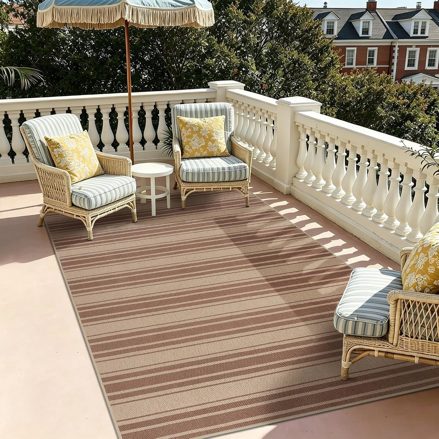 Zeeinx Striped Easy Jute Rug 5x7 Outdoor Patio Rug Neutral Porch Rug | Non Slip Washable Rug for Living, gallery view 17