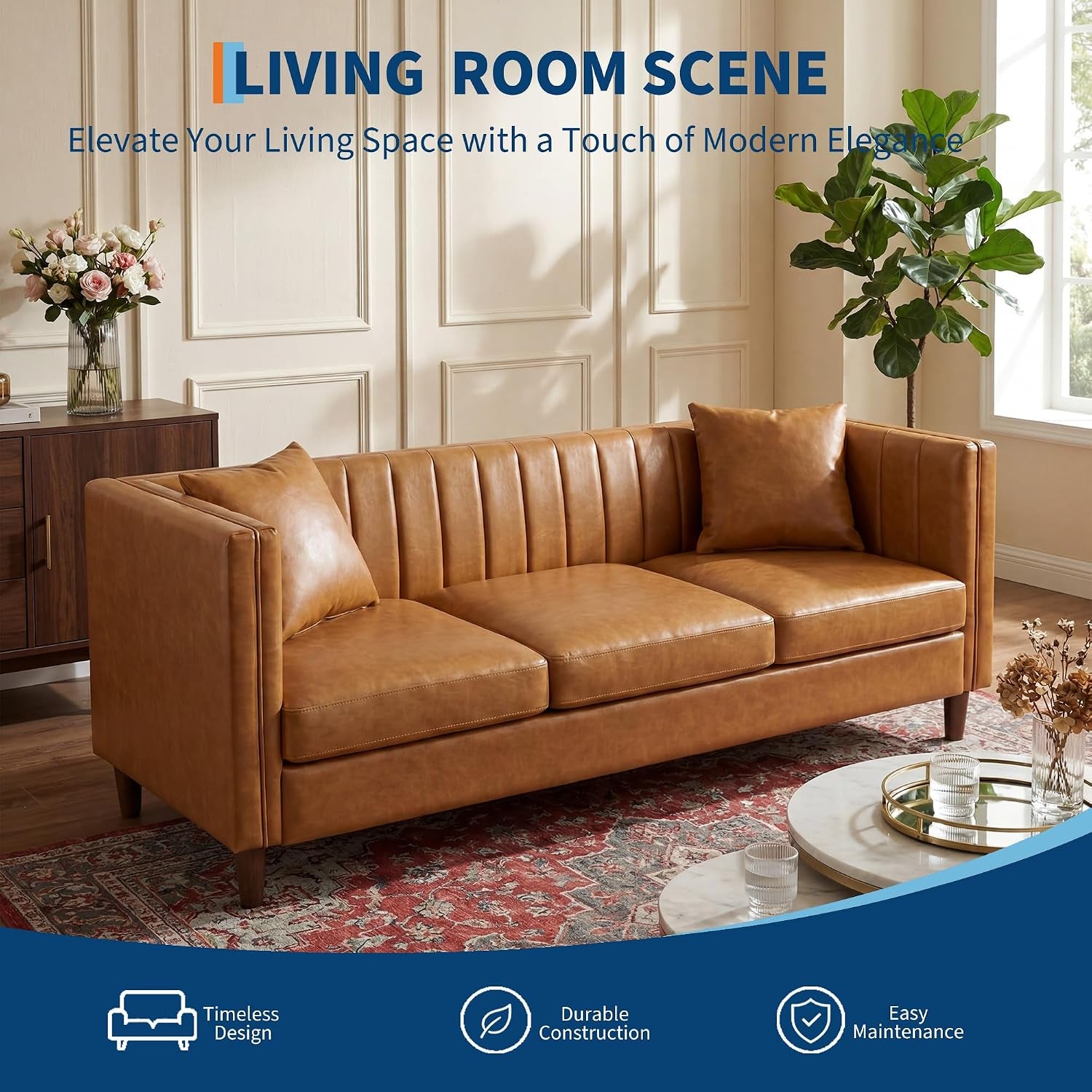 81.1" PU Leather 3-Seat Sofa