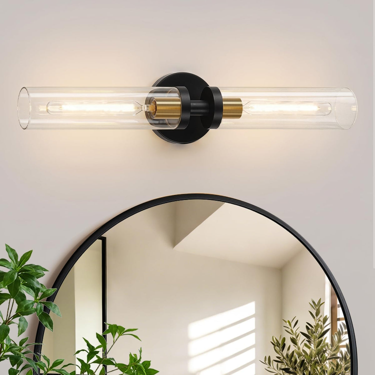 Wall Sconces Set of Two, Hardwired Brushed Gold Bathroom Sconces Wall Lighting with Clear Glass, Modern, gallery view 26