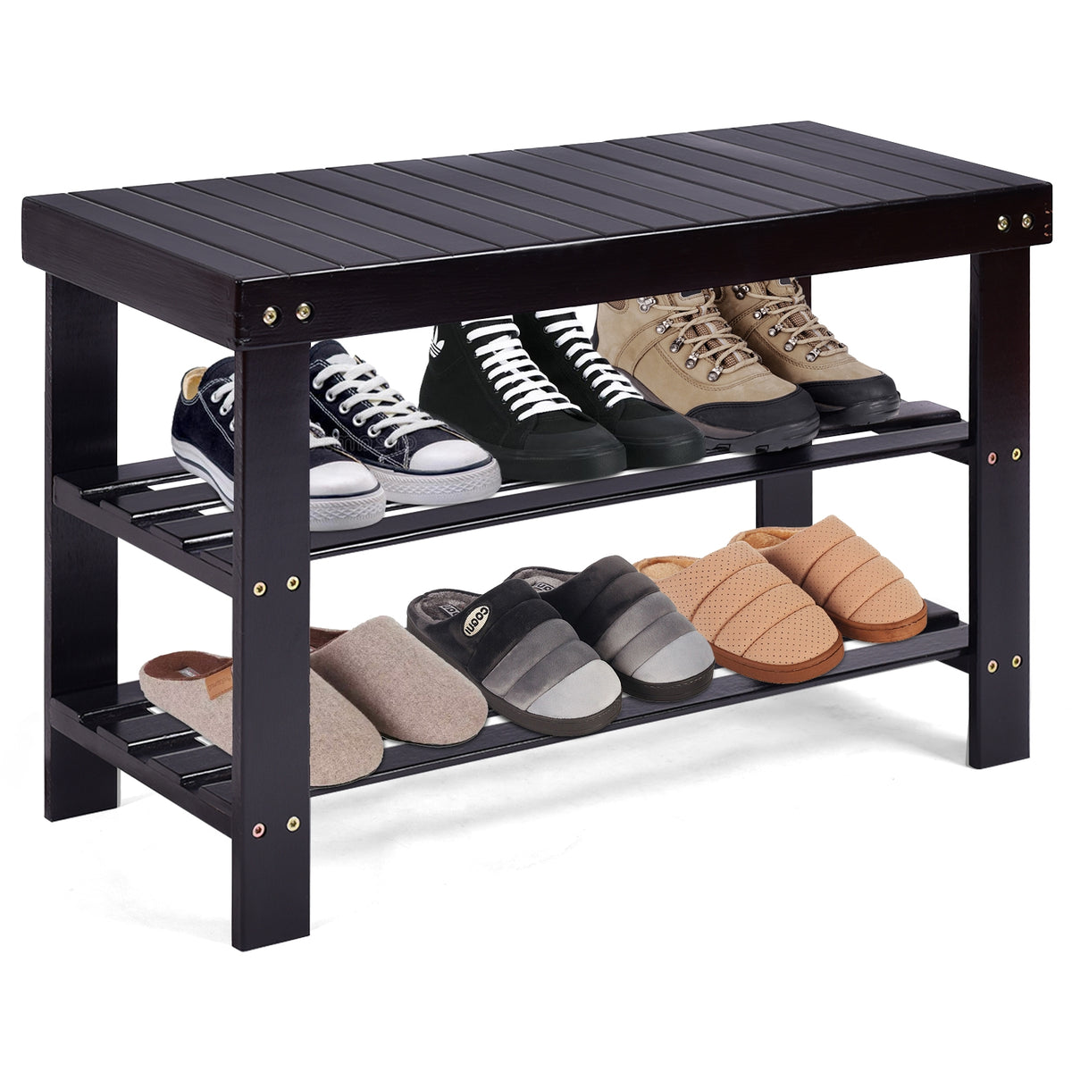 3 Tier Bamboo Bench Storage Shoe Shelf