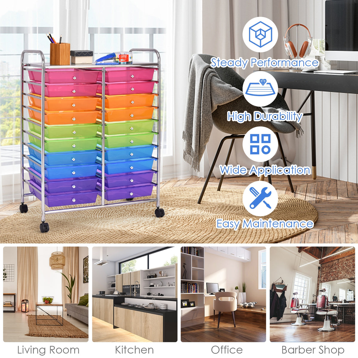 20 Drawers Storage Rolling Cart Studio Organizer