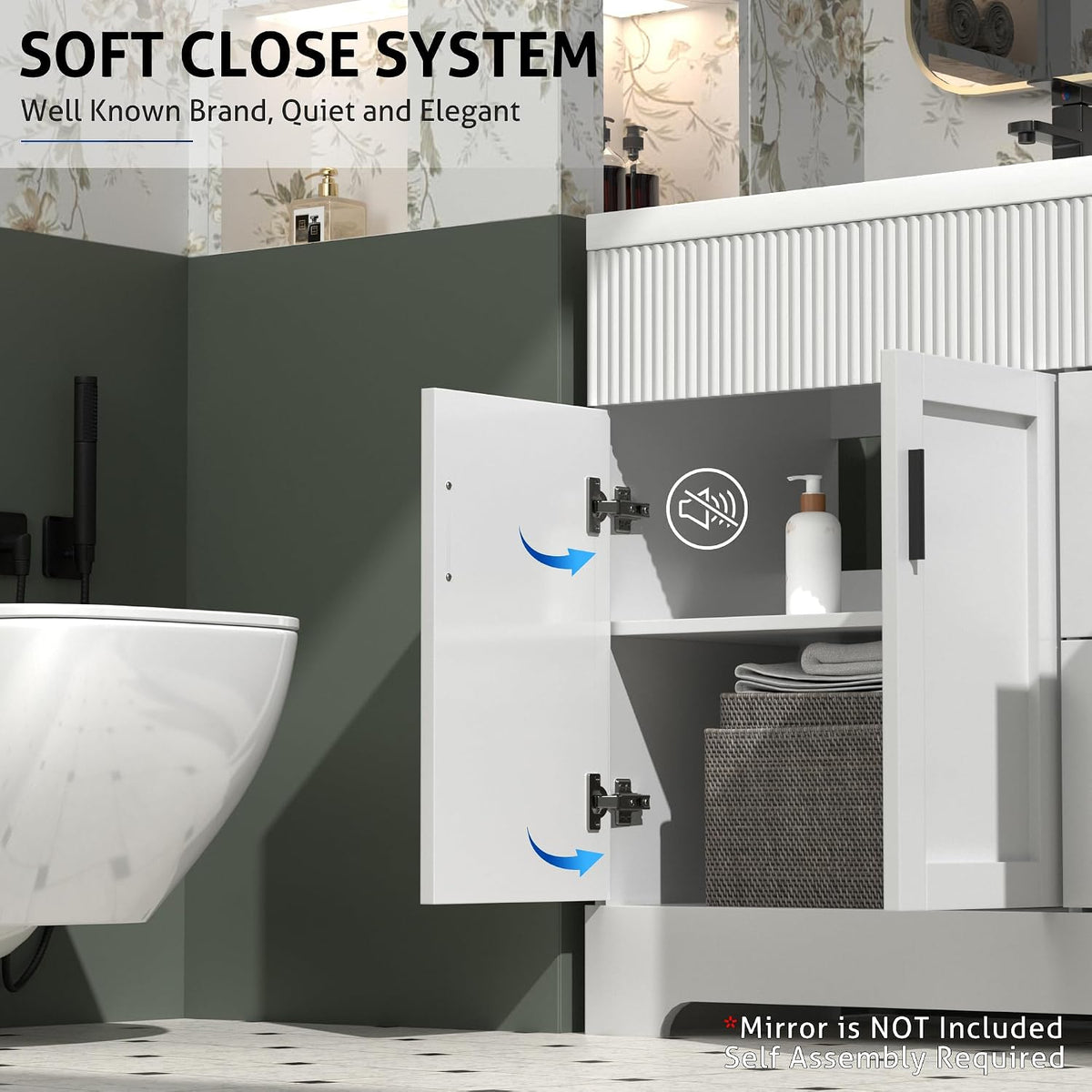 Top view of double undermount white SMC sinks set into a white countertop with black faucets and ribbed front detail