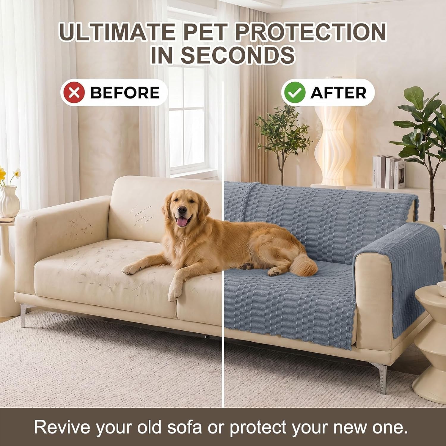 Waterproof Couch Covers for Dogs Washable, Non Slip Pet Sofa Cover | Plush Scratch Resistant Flannel Furniture Protector for Dogs, Grey, 36" X 71"
