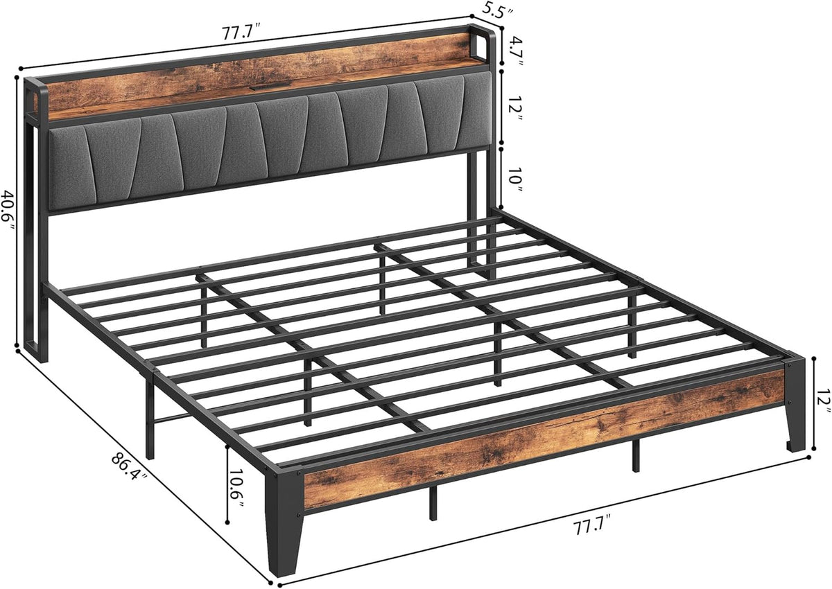 Line-drawing perspective of the platform bed with labeled dimensions and an indication of under-bed clearance