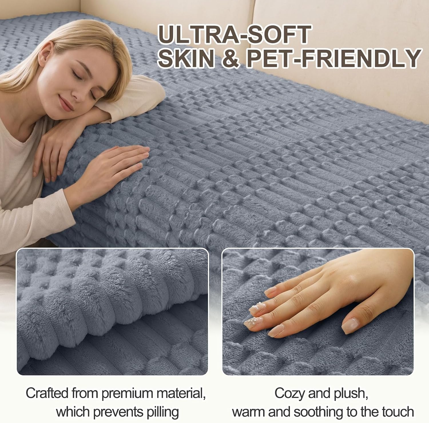 Waterproof Couch Covers for Dogs Washable, Non Slip Pet Sofa Cover | Plush Scratch Resistant Flannel Furniture Protector for Dogs, Grey, 36" X 71"