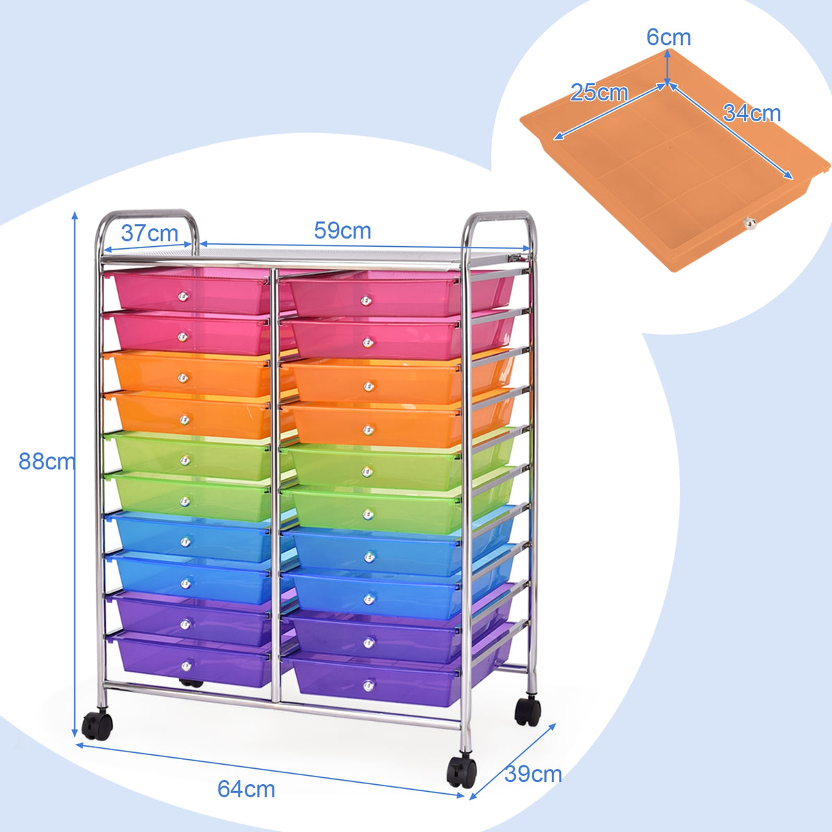 20 Drawers Storage Rolling Cart Studio Organizer