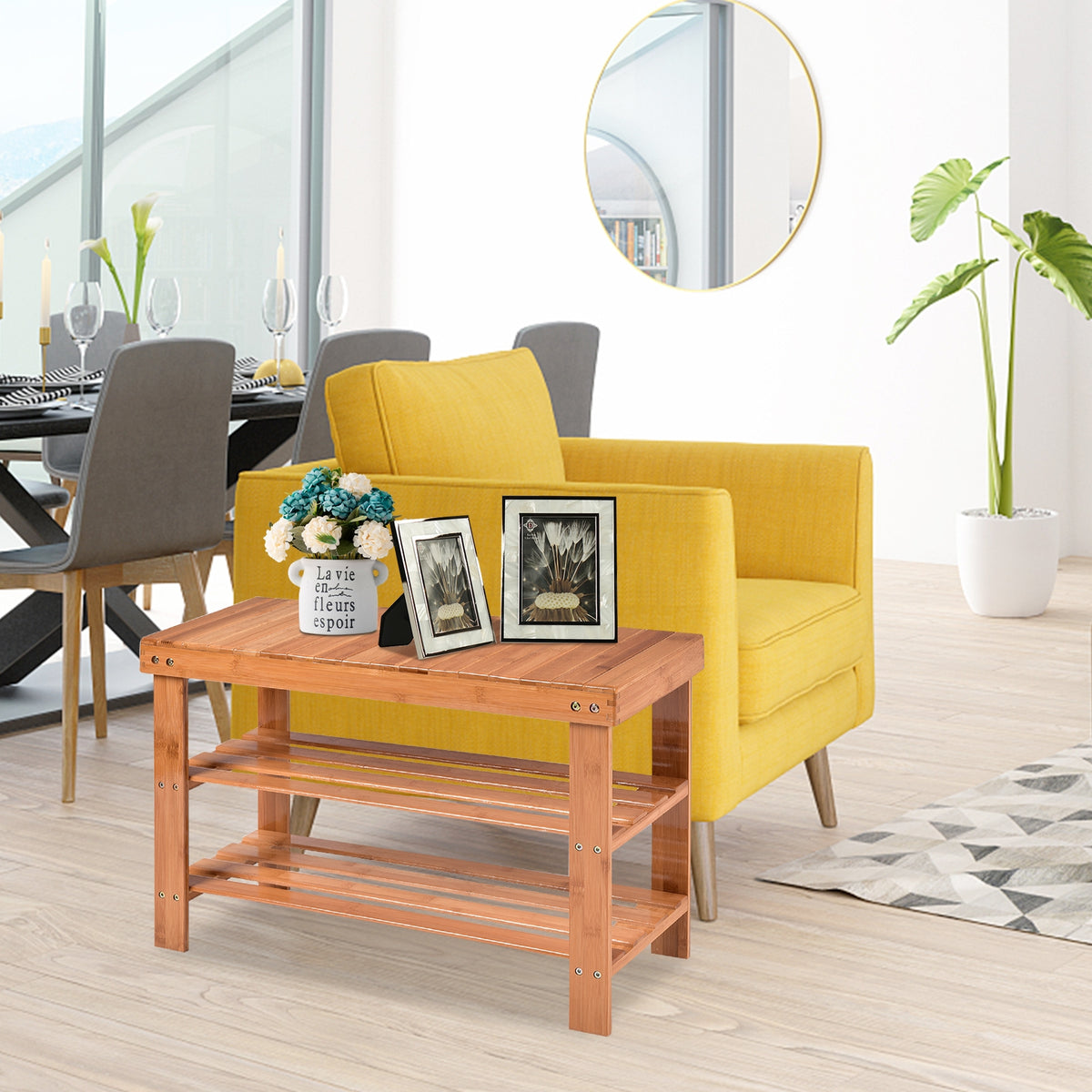 3 Tier Bamboo Bench Storage Shoe Shelf