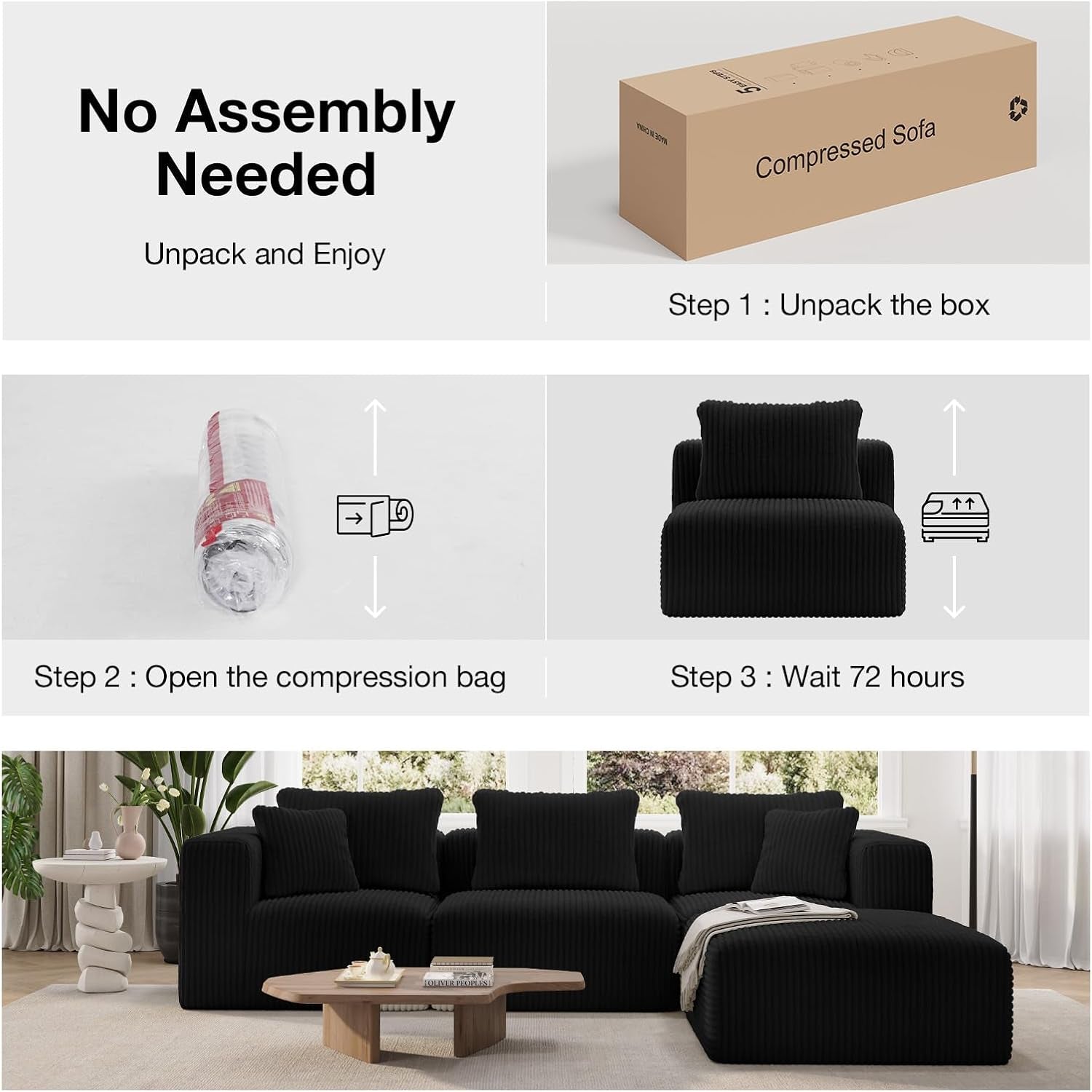 141" Modular Sectional Sofa, L Shape Plush Sectional Couch, Modern Cloud Design with Smarts Coil® Support, Boneless Sectional Couch for Large Living Room Apartment, No Assembly Required