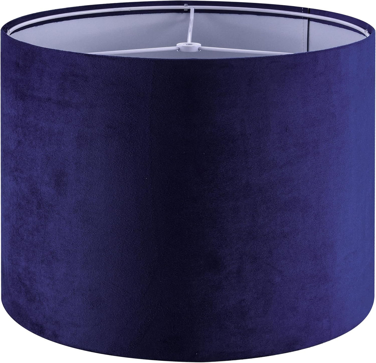 Close-up of the top and textured side of a single navy blue drum lamp shade.