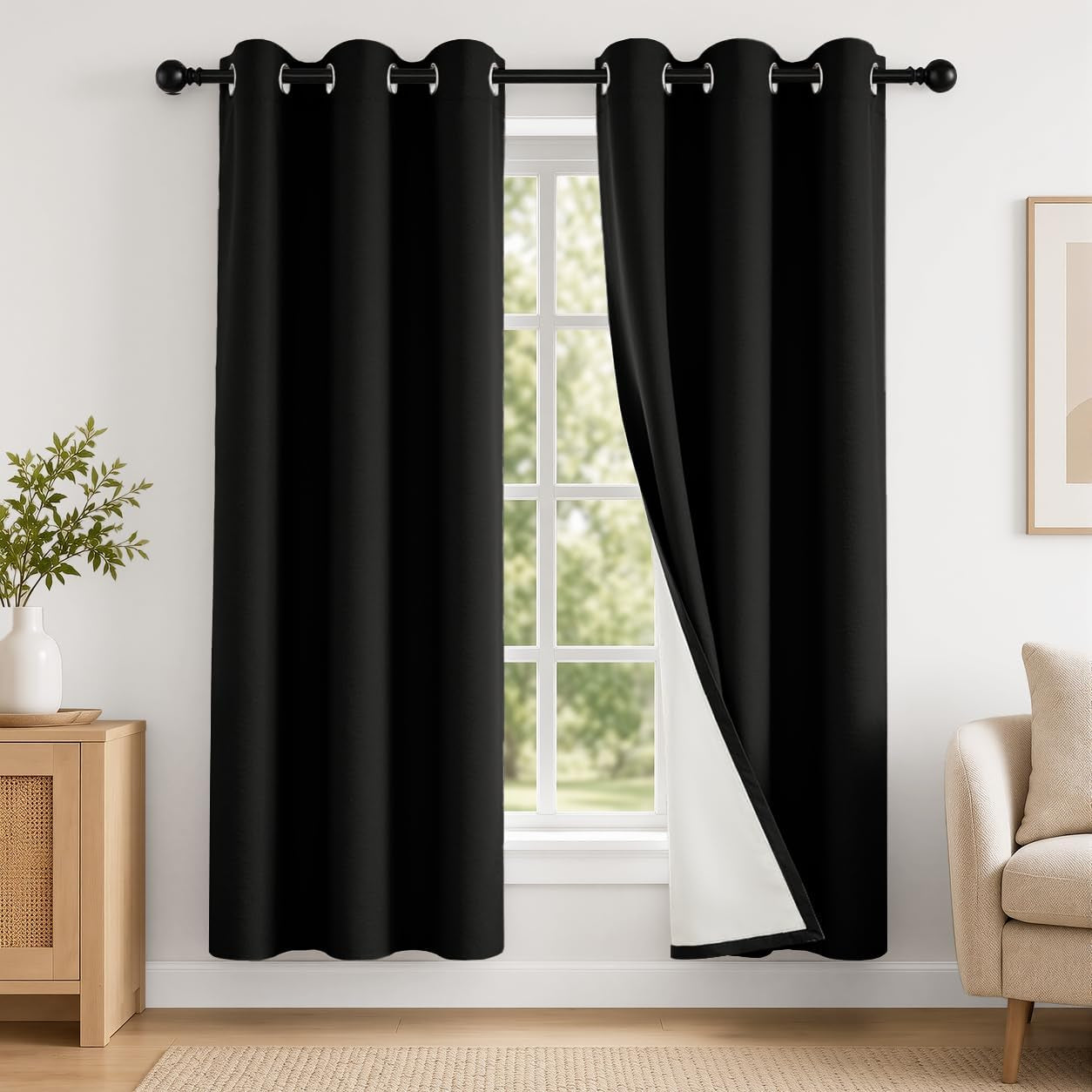 2 Panels 100% Blackout Curtains, Midweight Grommet Drapes | Thermal Insulated Drapes With White Backing, gallery view 86