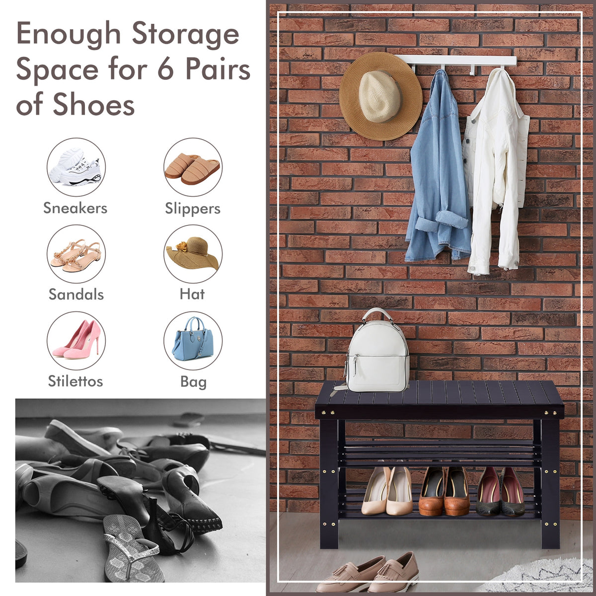3 Tier Bamboo Bench Storage Shoe Shelf