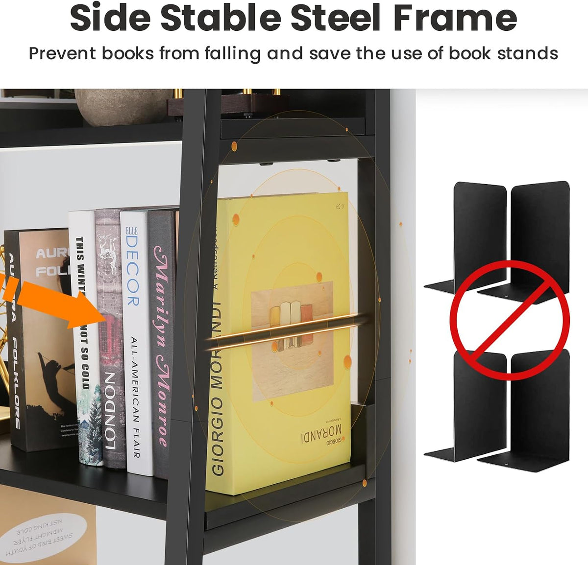 Side-detail close-up showing the metal ladder frame, horizontal support bars and backboard protection
