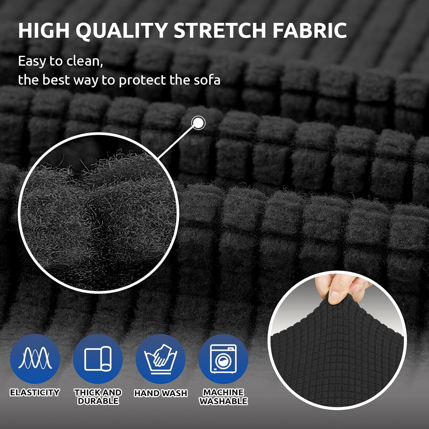 Stretch Couch Covers for Sofa, 3 Cushion Couch Slipcover,Black | 1-Piece Washable Sofa Cover Pet Friendly(78"-94") Furniture Protector Soft Jacquard, Elastic Bottom for Dogs & Kids
