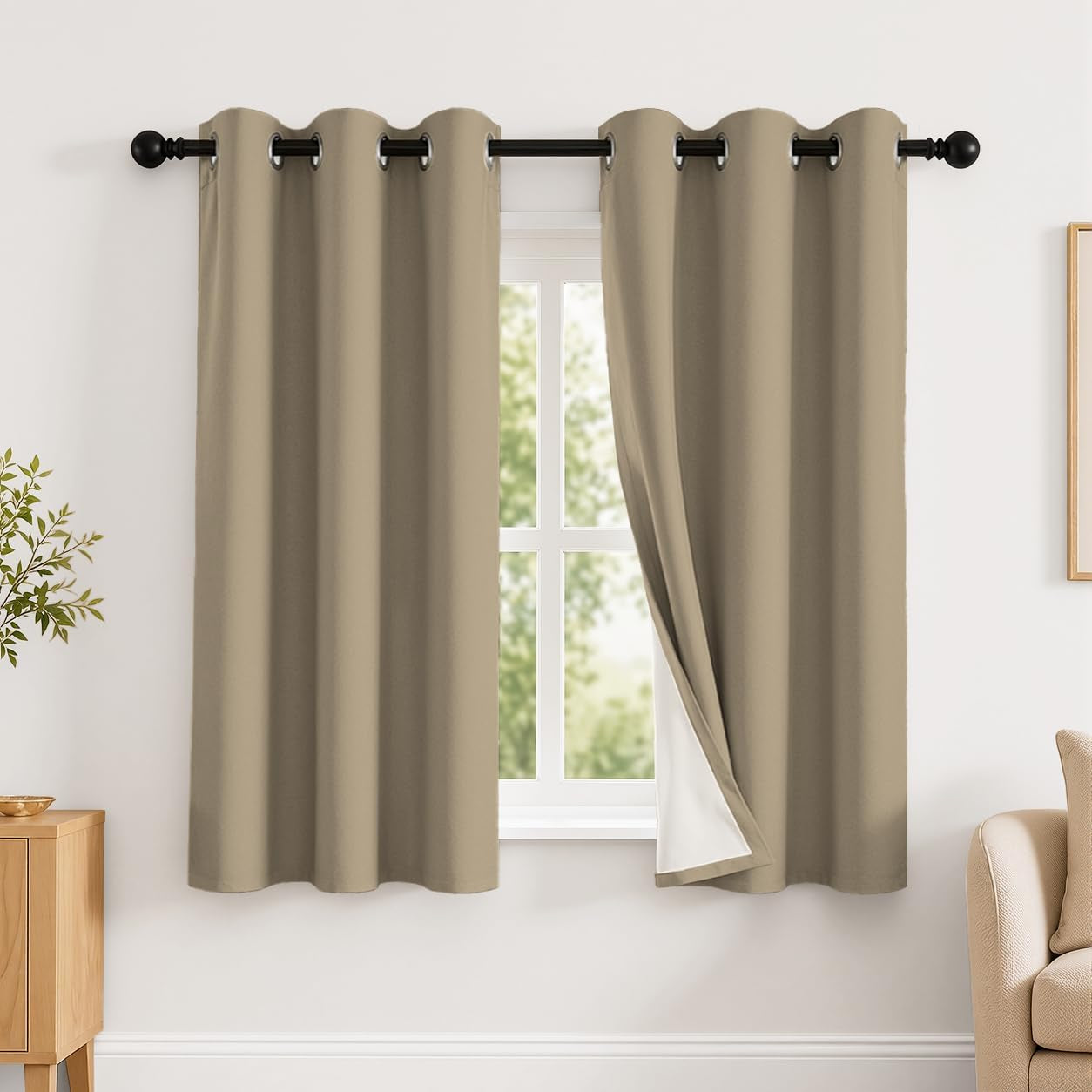 2 Panels 100% Blackout Curtains, Midweight Grommet Drapes | Thermal Insulated Drapes With White Backing, gallery view 90