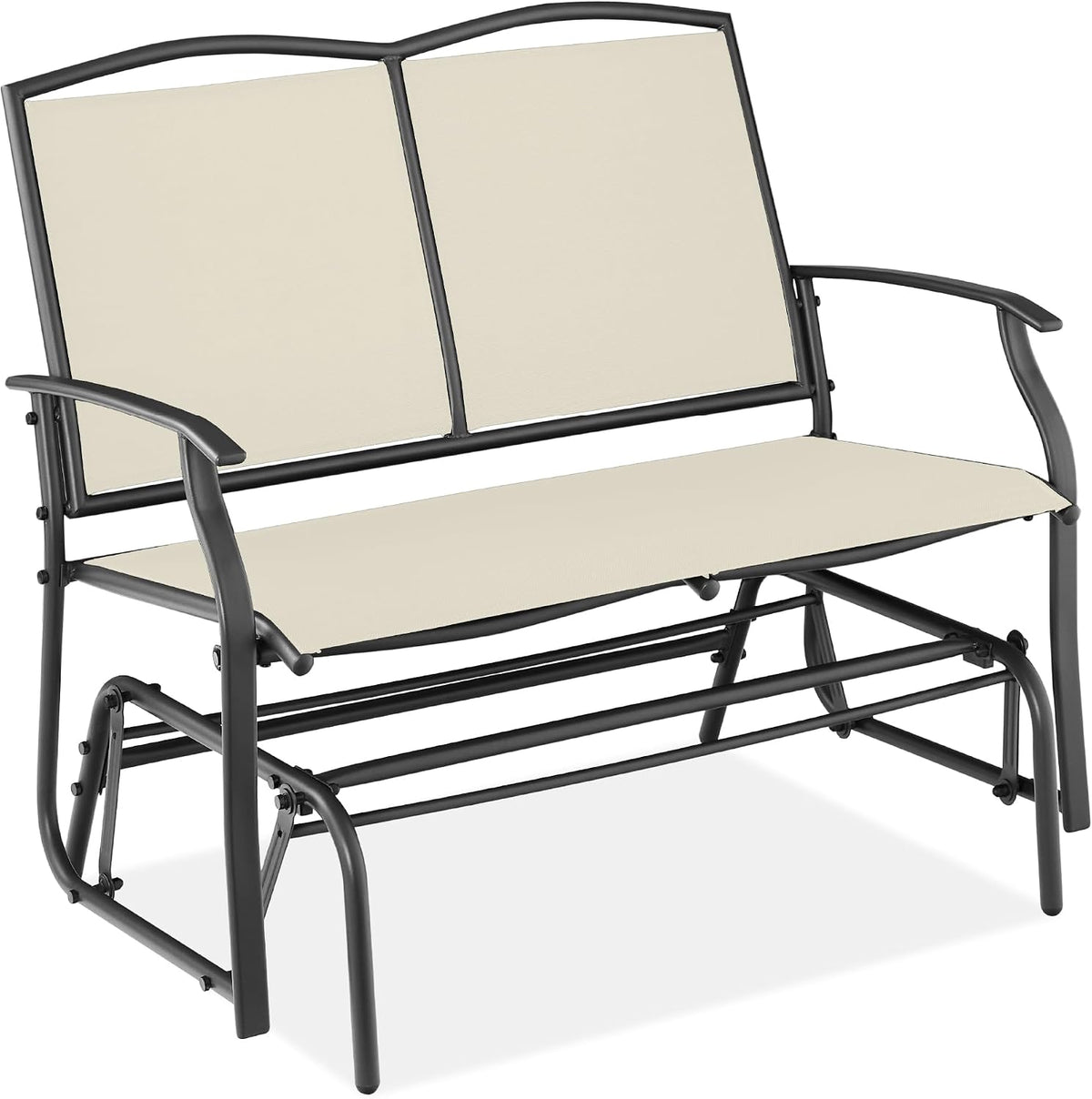 Light beige/taupe loveseat shown on a white background highlighting the pale textilene panels.