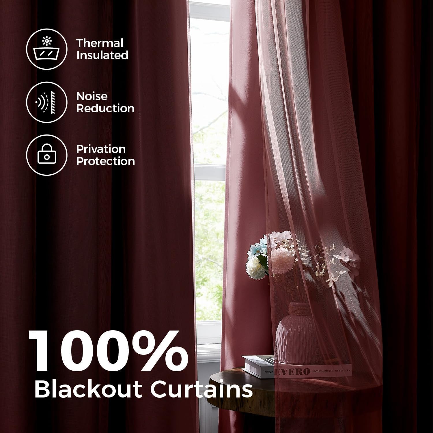 Close view of curtains at a window showing the darker-lined backing behind a translucent sheer overlay.