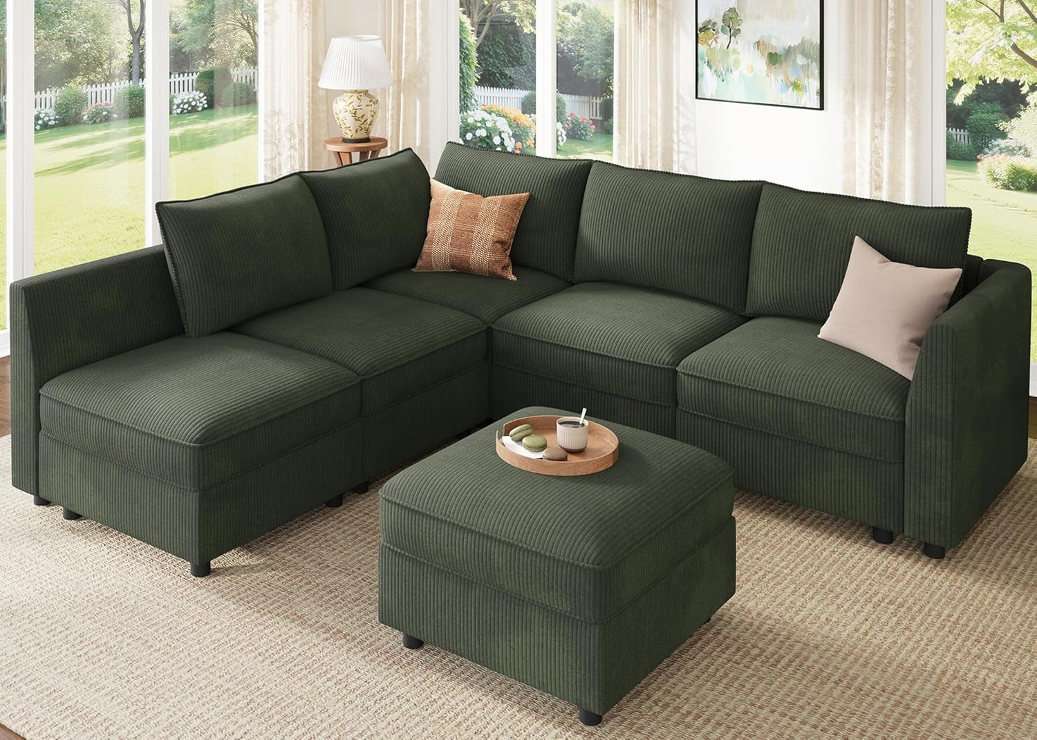 Modular Sectional Sleeper Sofa Green Couch L Shaped Sectional Sofa with Storage, Convertible Couches for Living Room - Green