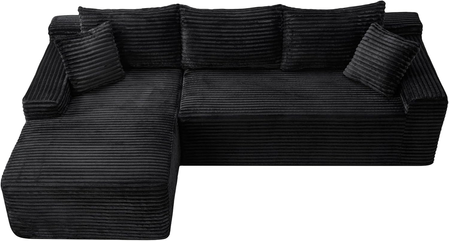 95" L-Shaped Cloud Sectional Couch, Left Facing Modular Compressed Boneless Sectional Sofa with Chaise Lounge, Plush Corduroy Boneless Corner Sofa for Living Room