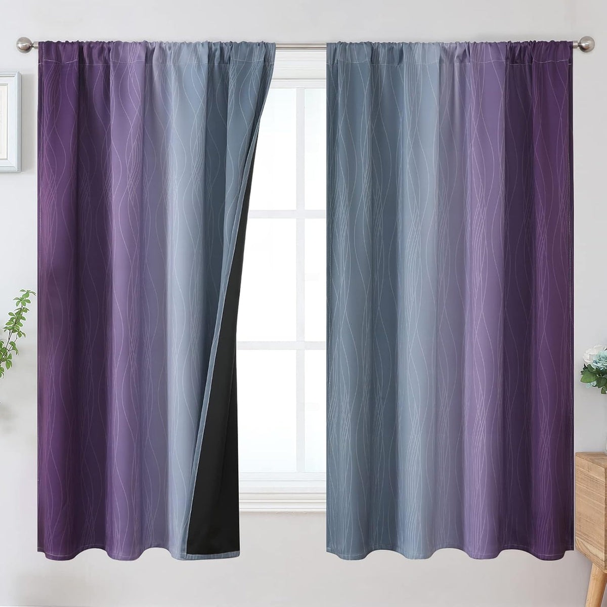 Brown and Greyish White Ombre Blackout Curtains for Bedroom 2 Panels 52x84 | Estelar Textiler Gradient, gallery view 67