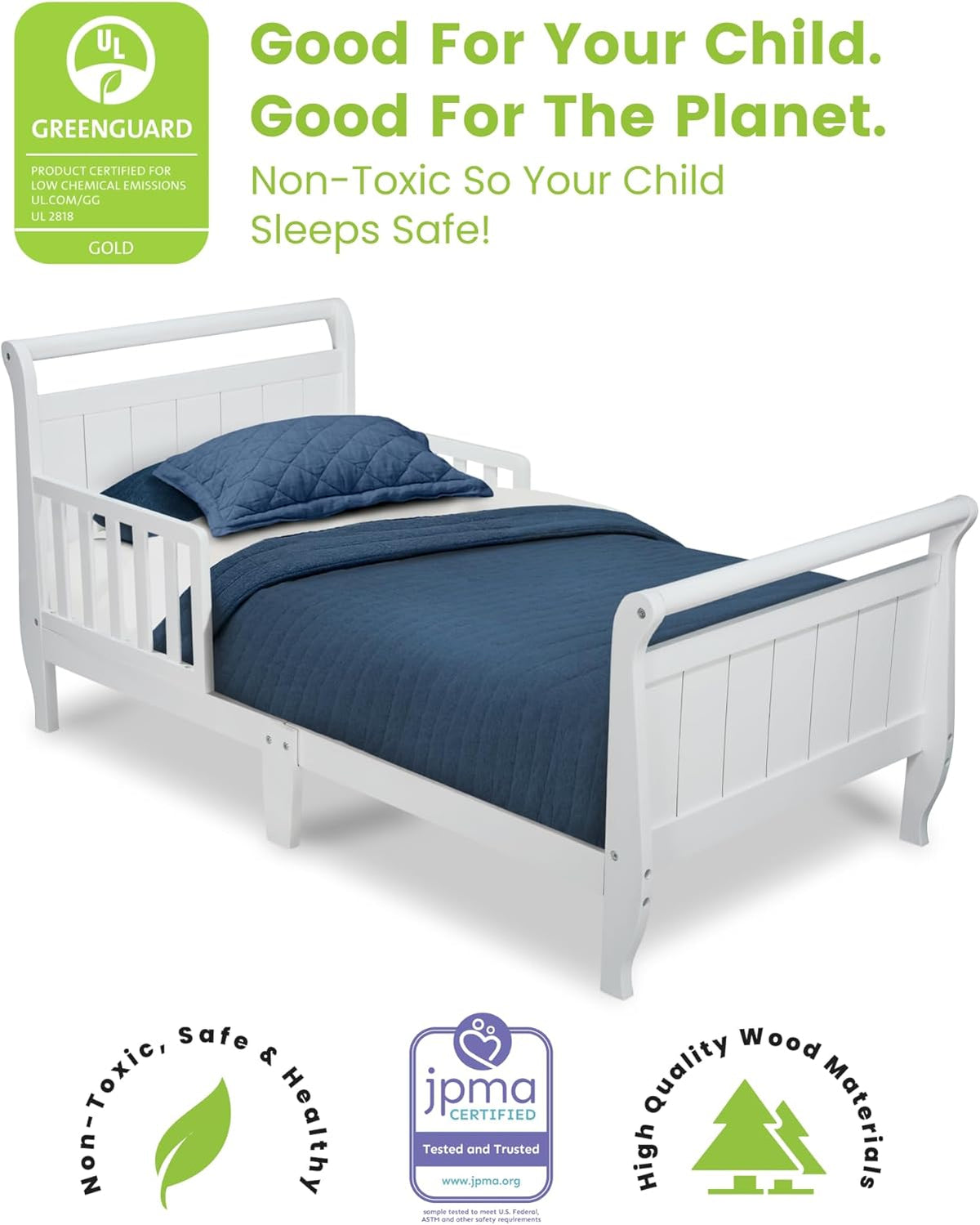 Delta Children Wood Sleigh Toddler Bed, White