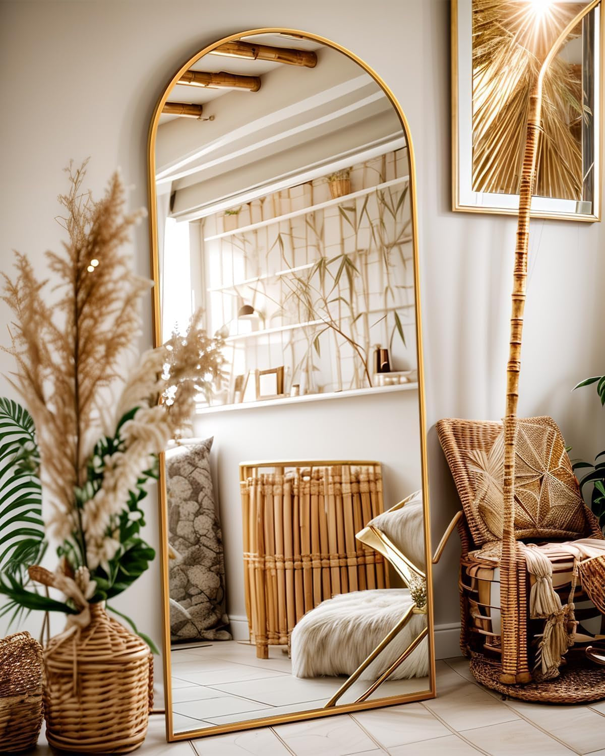 Antok 58" x19” Arched Full Length Floor Mirror, Gold Aluminum Frame, Free Standing/Wall Mount/Leaning for, gallery view 1
