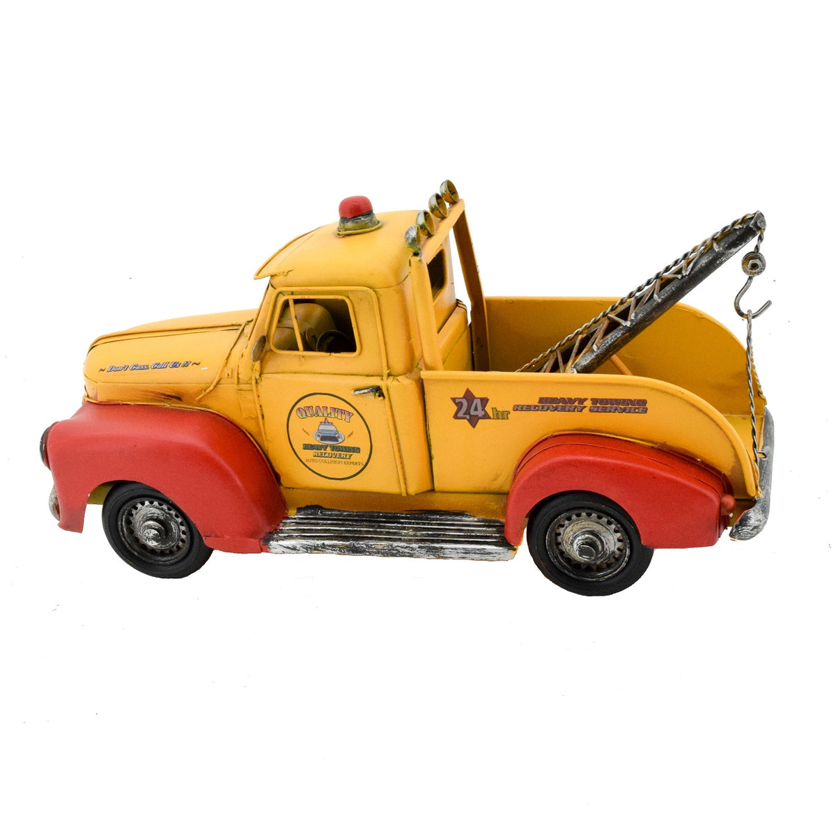 Vintage Iron Tow Truck in Yellowith Red