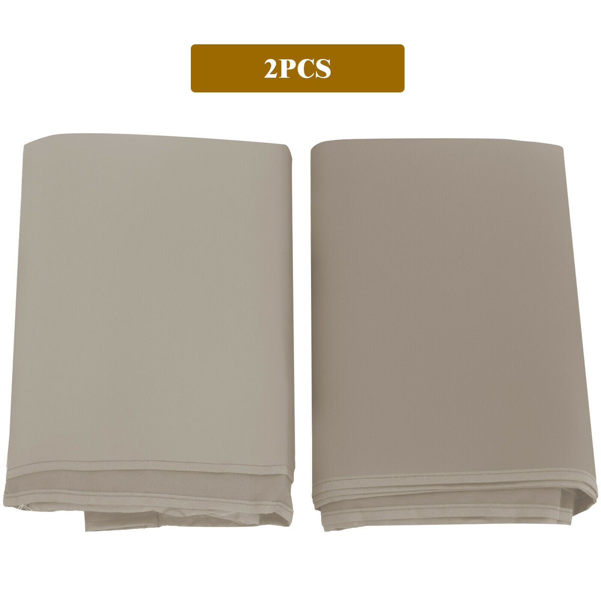 Two folded beige canopy covers displayed side by side on a white background
