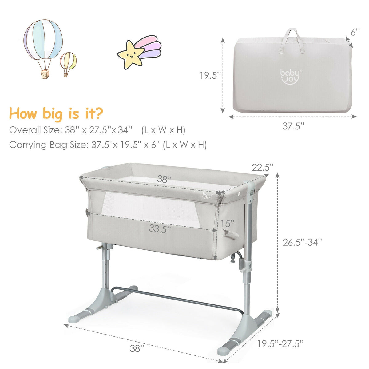 Travel Portable Baby Bed Side Sleeper Bassinet Crib with Carrying Bag