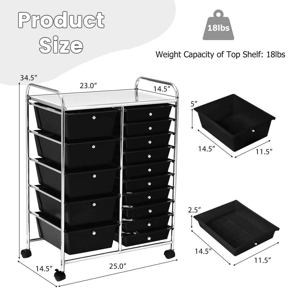 15 Drawers Rolling Storage Cart Organizer