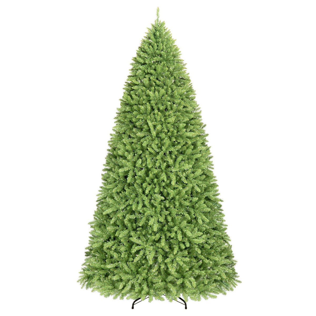 An undecorated green artificial Christmas tree shown against a plain white background.