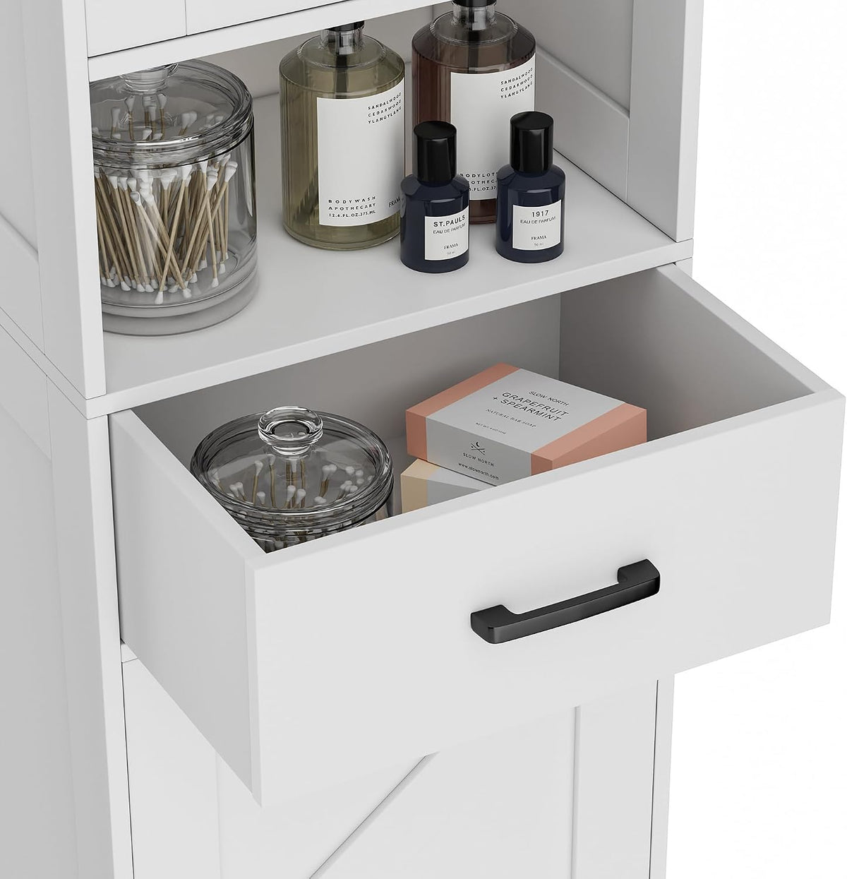 Homhedy 67" H Tall Bathroom Storage Cabinet with Barn Doors and Drawer | Narrow Storage Unit with Adjustable, gallery view 7