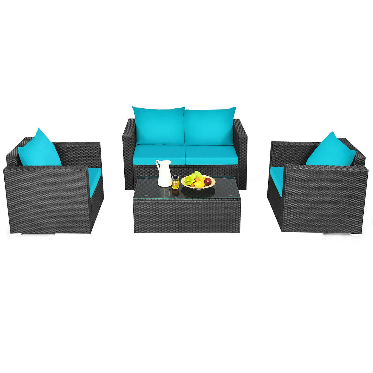 4Pcs Patio Rattan Cushioned Furniture Set