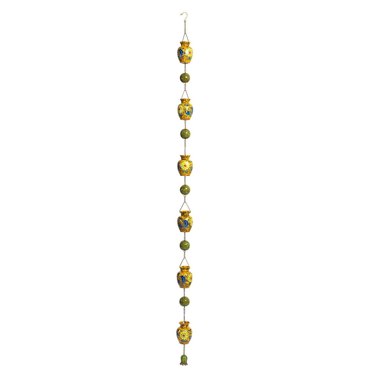 The full decorative chain hangs straight against a white background, ending in a small metal hook and finial.
