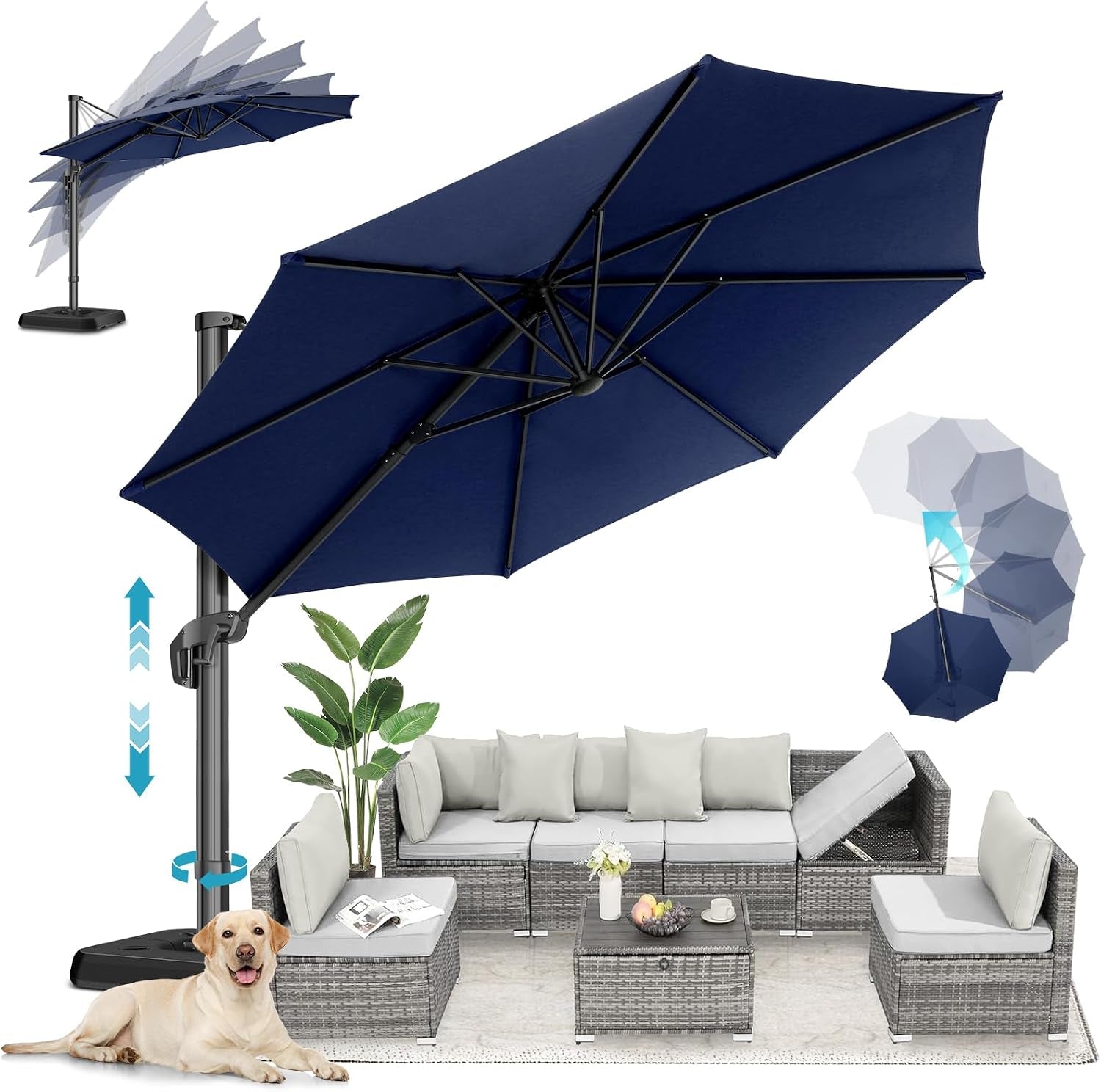 HOTEEL 10x10ft Patio Umbrella Cantilever Umbrella Double Top - Upgrade and Intensify - 360 Rotation and 5, gallery view 26