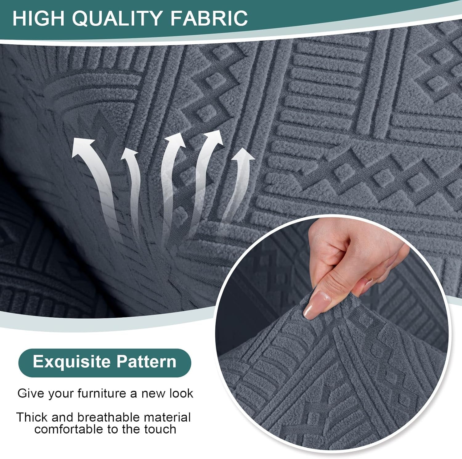 Recliner Sofa Covers Recliner Chair Covers Couch Covers for Reclining Couches with Pockets Washable Furniture Protector with Elastic Bottom (3 Seater, Grey)