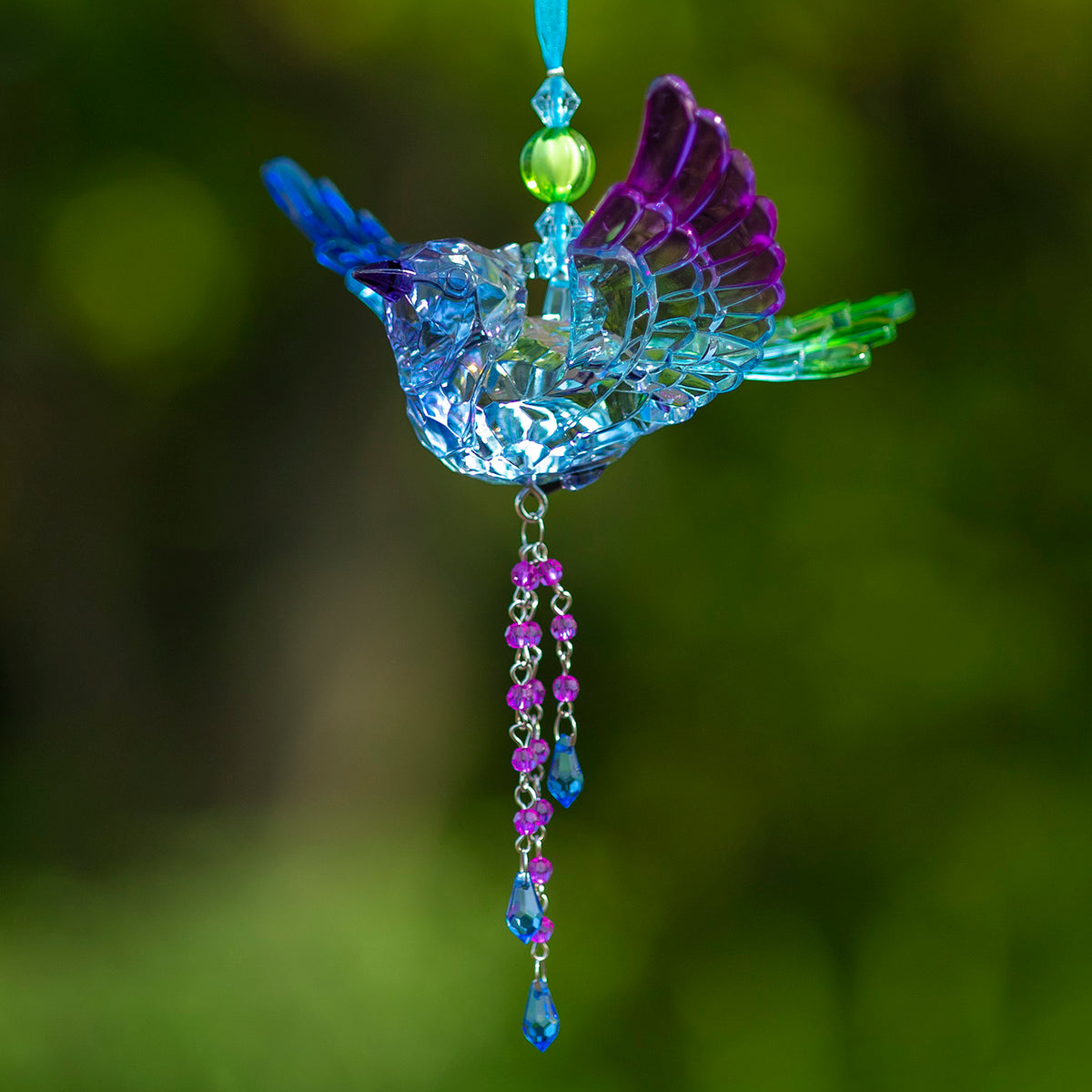 Set of 6 Assorted Short Acrylic Blue Jay Ornaments with Beaded Tassel