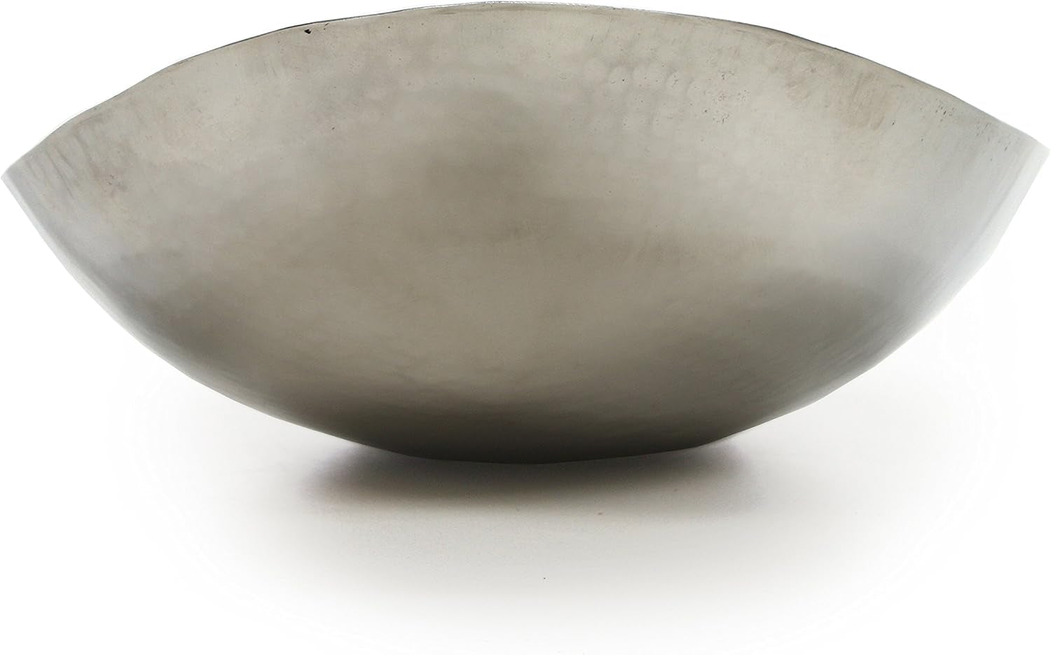 Oval stainless steel bowl angled view showing smooth exterior and shallow base on white background