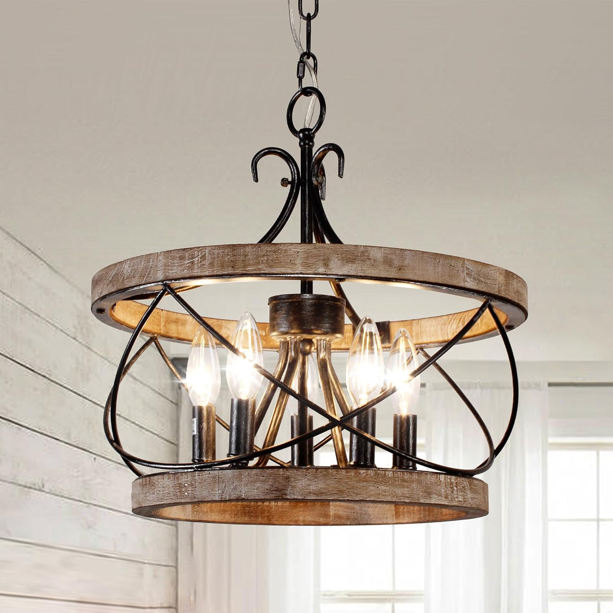 20" Wood Farmhouse Chandelier for Dining Room
