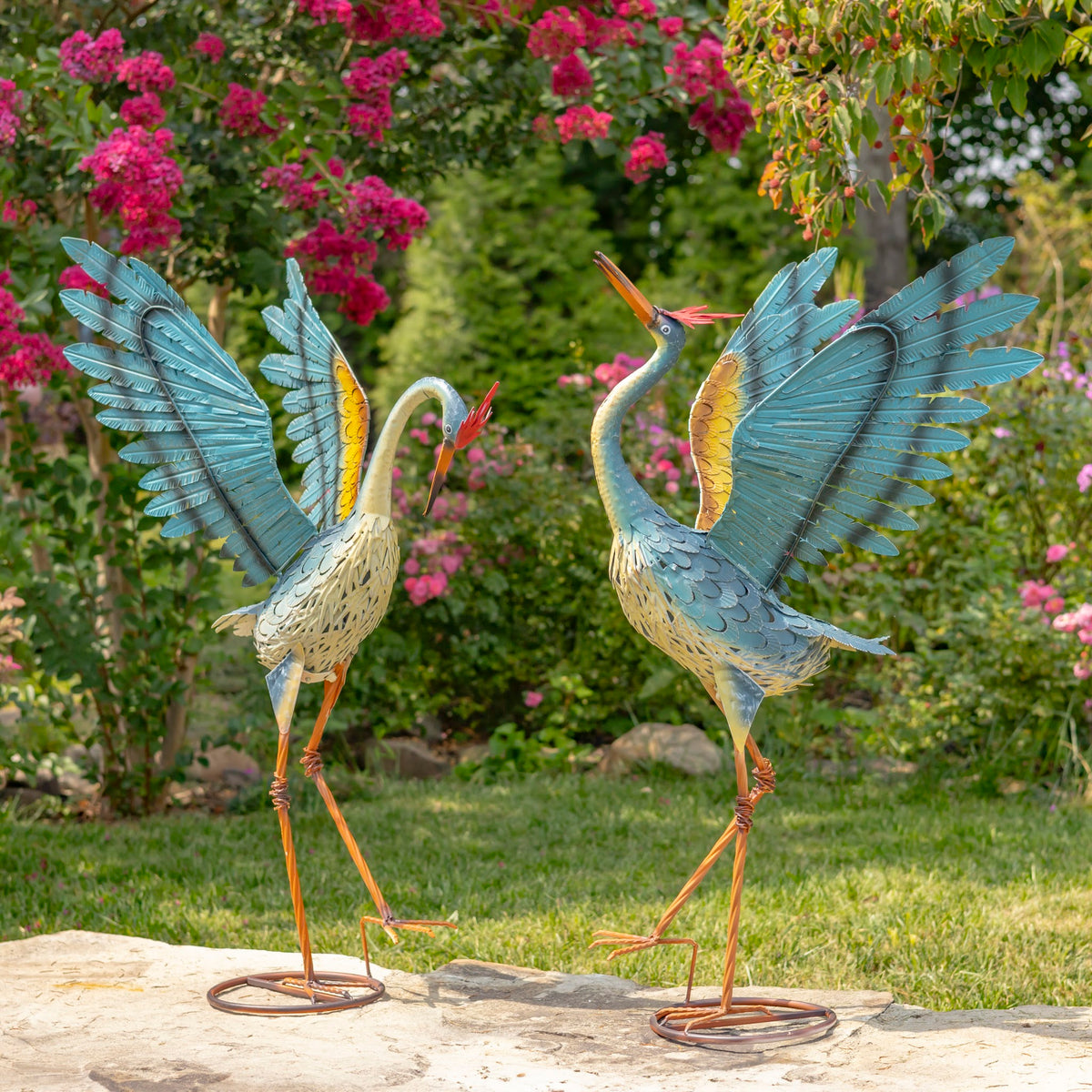 Set of 2 Small Iron Dancing Cranes