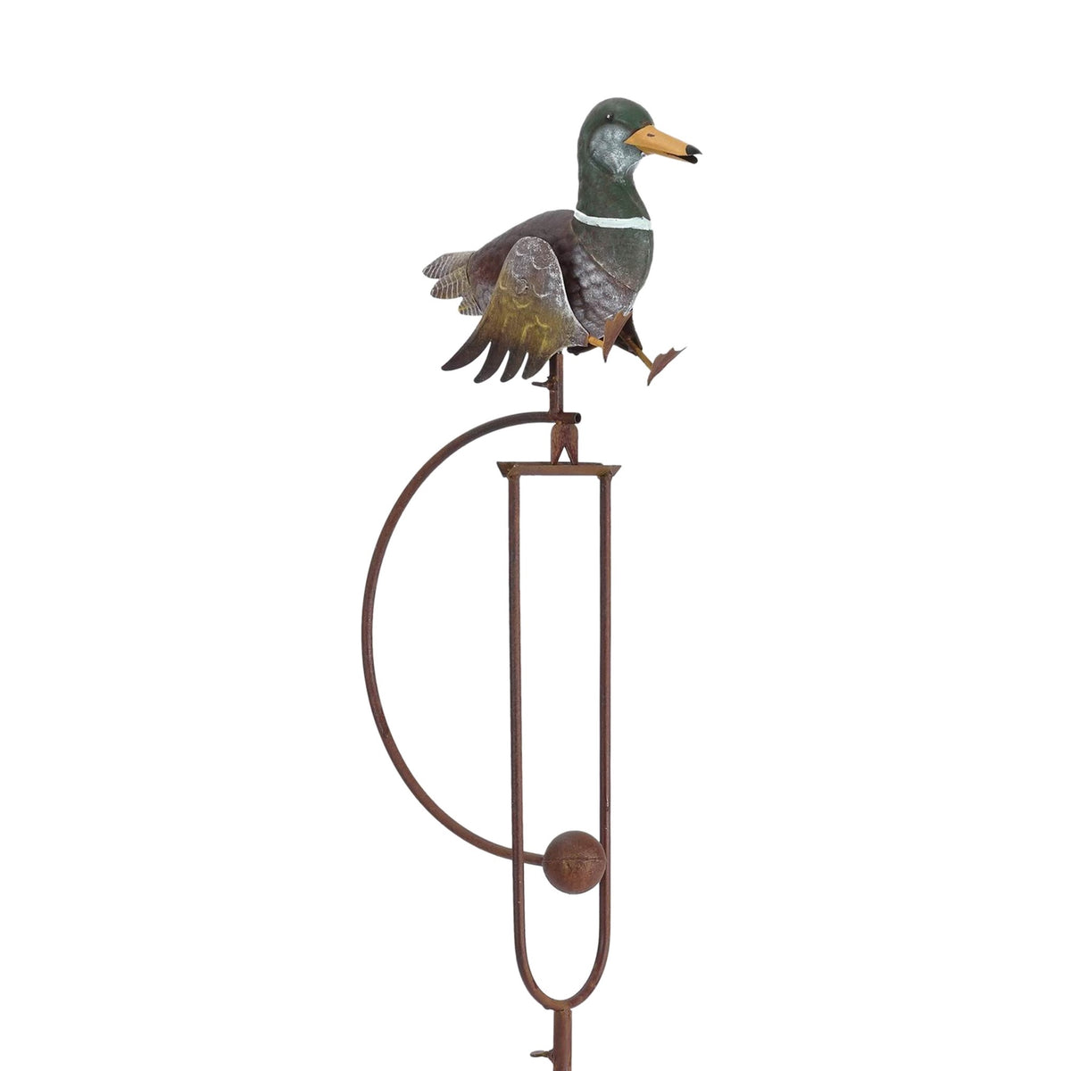 Duck ornament and upper rocking stake shown against a white background; the long ground stake is cropped.