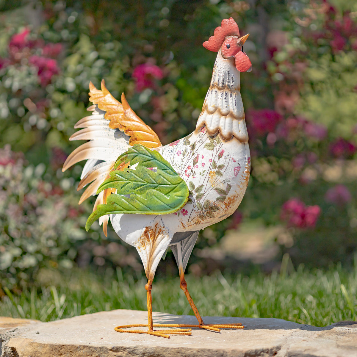 Set of 6 Assorted Painted Iron Rooster Figurines