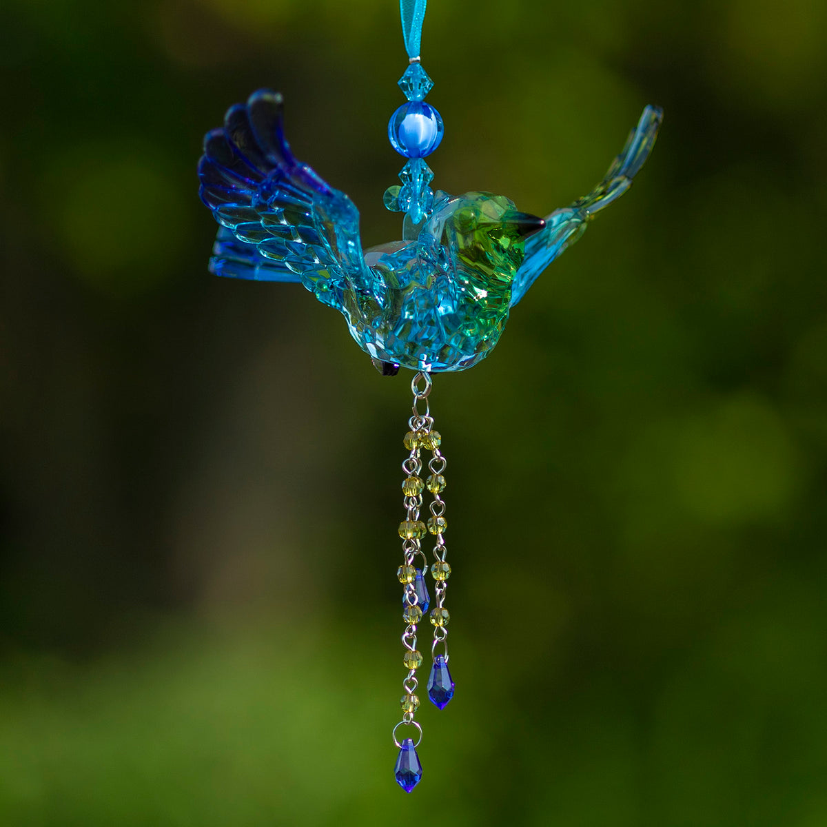 Set of 6 Assorted Short Acrylic Blue Jay Ornaments with Beaded Tassel