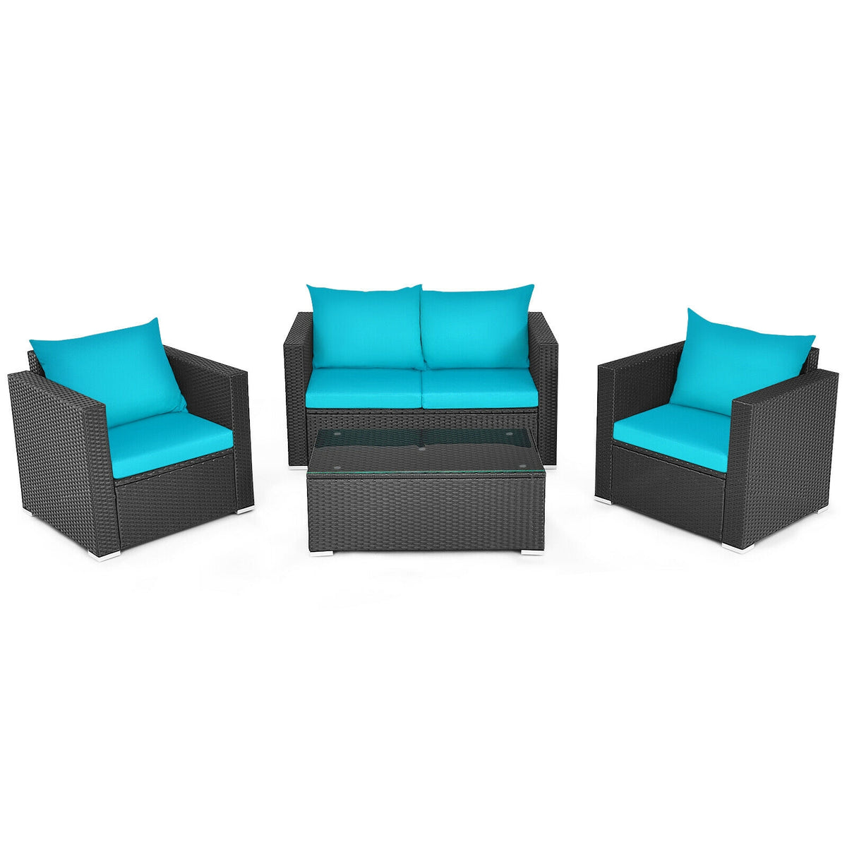 4Pcs Patio Rattan Cushioned Furniture Set