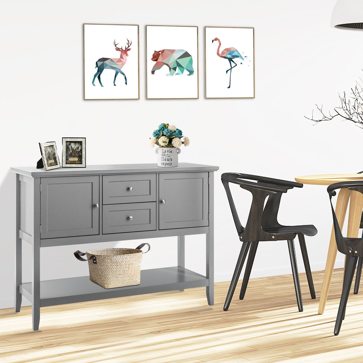 Wooden Sideboard Buffet Console Table with Drawers and Storage, Gray
