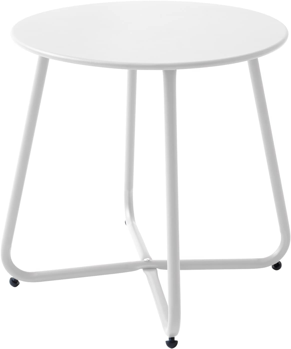 White round metal side table, cropped view showing top edge and tubular legs