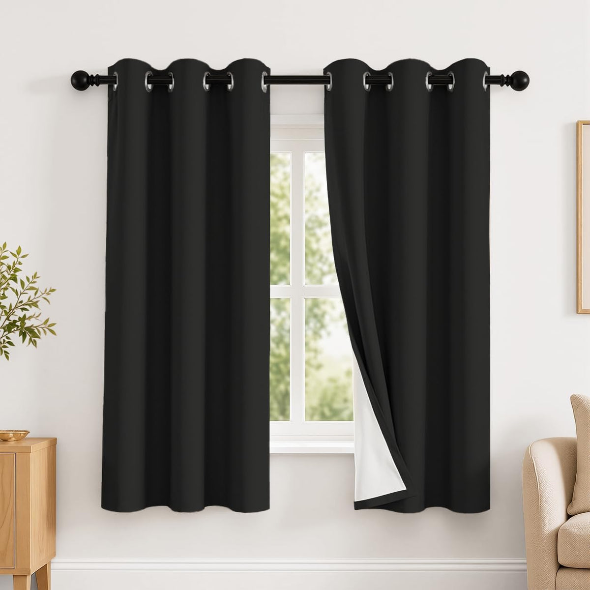 2 Panels 100% Blackout Curtains, Midweight Grommet Drapes | Thermal Insulated Drapes With White Backing, gallery view 85